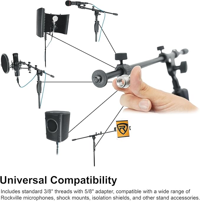 Rockville RVMIC3 V2 Portable Adjustable Tripod Boom Mic Stand - Image 6