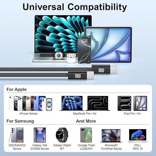 USB C to USB C Cable 3ft, Braided Type C to C Charger Cable Fast Charging - Image 7