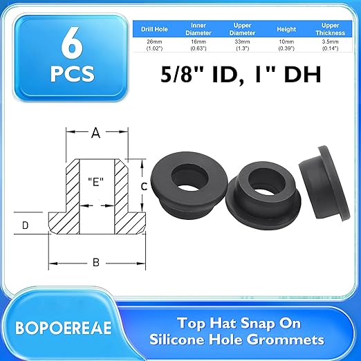6 Pcs 1" Drill Hole, 5/8" ID Silicone Rubber Grommets - Image 9