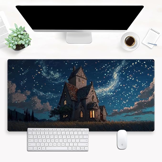 Anime Art Starry Sky Castle Desk Mat by Cindasun