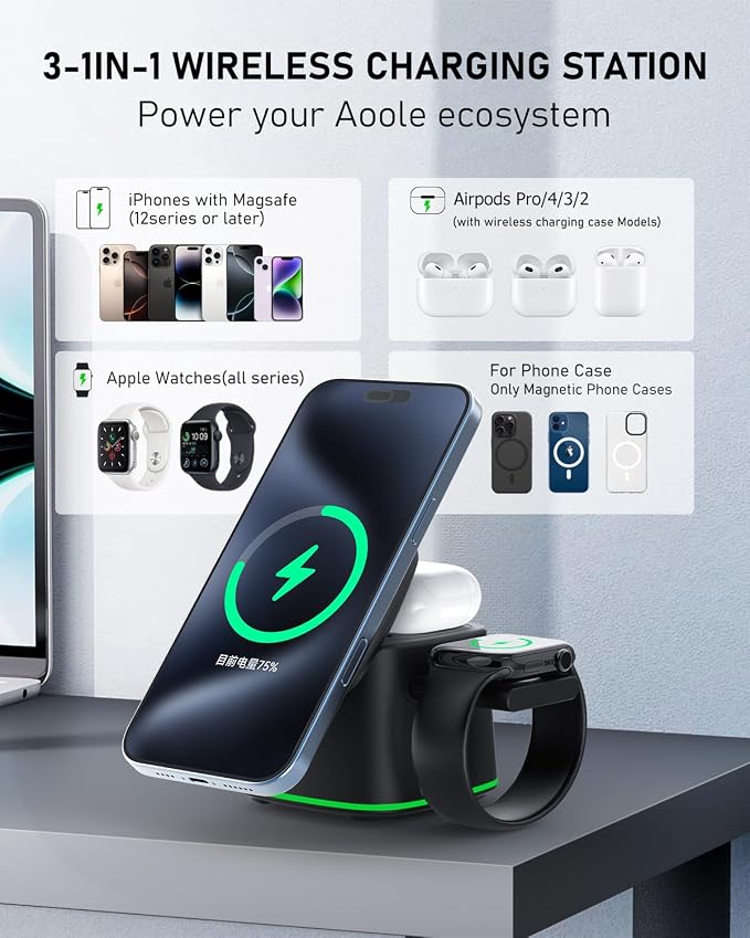 3 in 1 Charging Station for Apple Devices, Charger Stand for MagSafe, Qi2 15W - Image 4