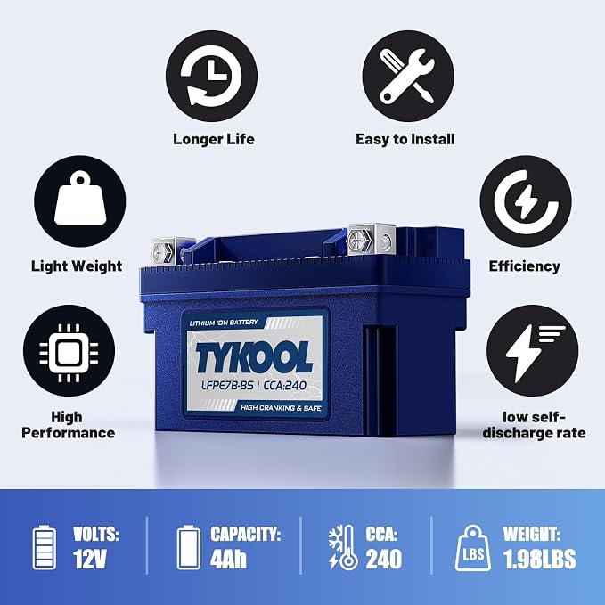 YT7B-BS 12V 4Ah 240CCA LiFePO4 Motorcycle Battery, Built in BMS, - Image 6