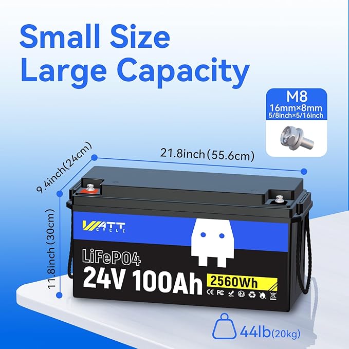 Lifepo4 Battery 100AH 24V Lithium Battery Built-in 100A BMS, Solar System Home - Image 2