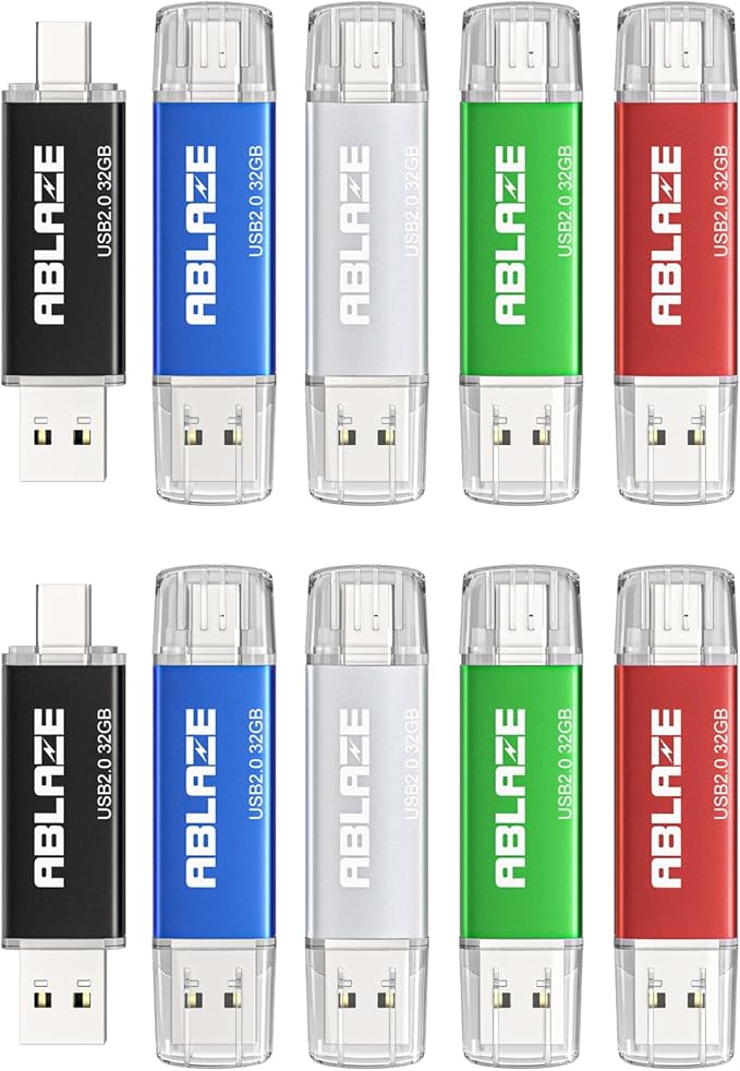 ABLAZE 32GB Type C Flash Drive 10 Pack, Dual USB 2.0+USB C Memory Stick Thumb by ABLAZEGlobal