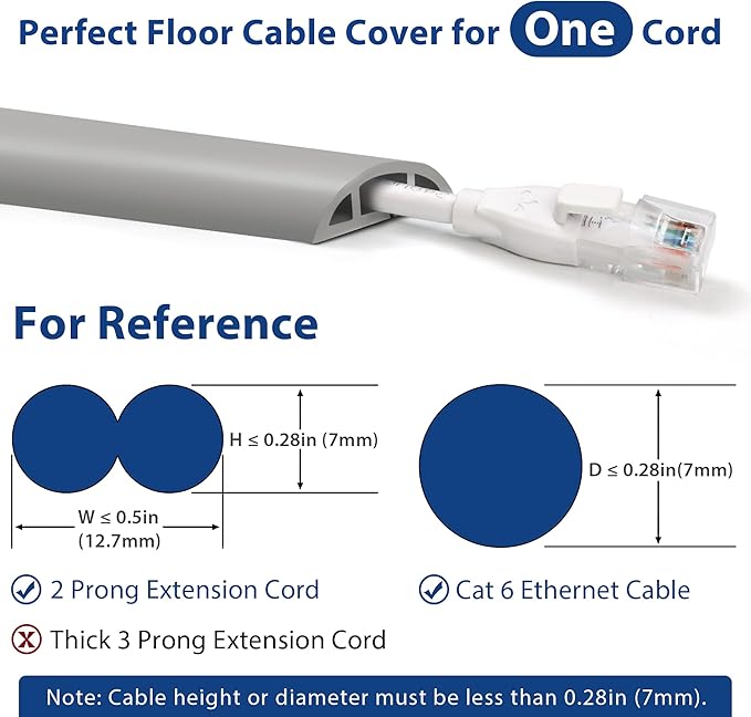 ZhiYo Floor Cord Cover 4ft, Cord Hider Floor Gray, Cable Management Cover - Image 2