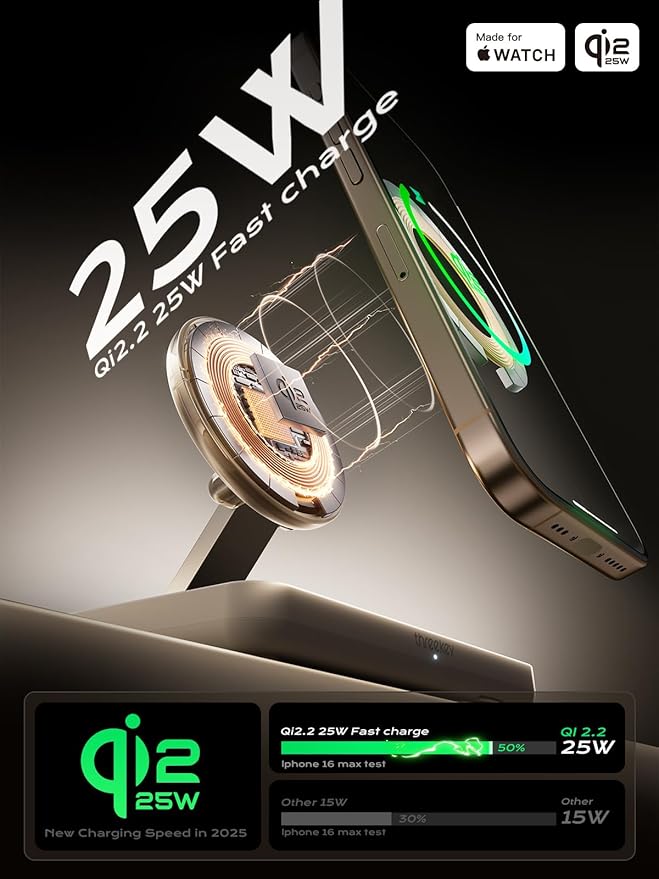 THREEKEY Qi2 25W MagSafe 3-in-1 Wireless Charging Station, MFI Certified by - Image 2