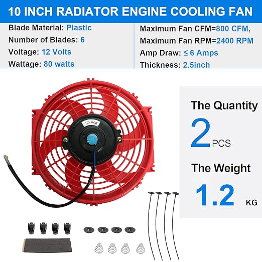 2PCS 10 inch Slim Fan Push Pull Electric Radiator Cooling 12V 80W Mount - Image 2