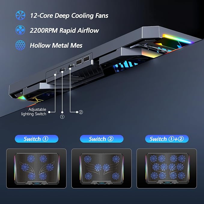 Laptop Cooling Pad with 12 Quiet Fans, Slim Portable - Image 3
