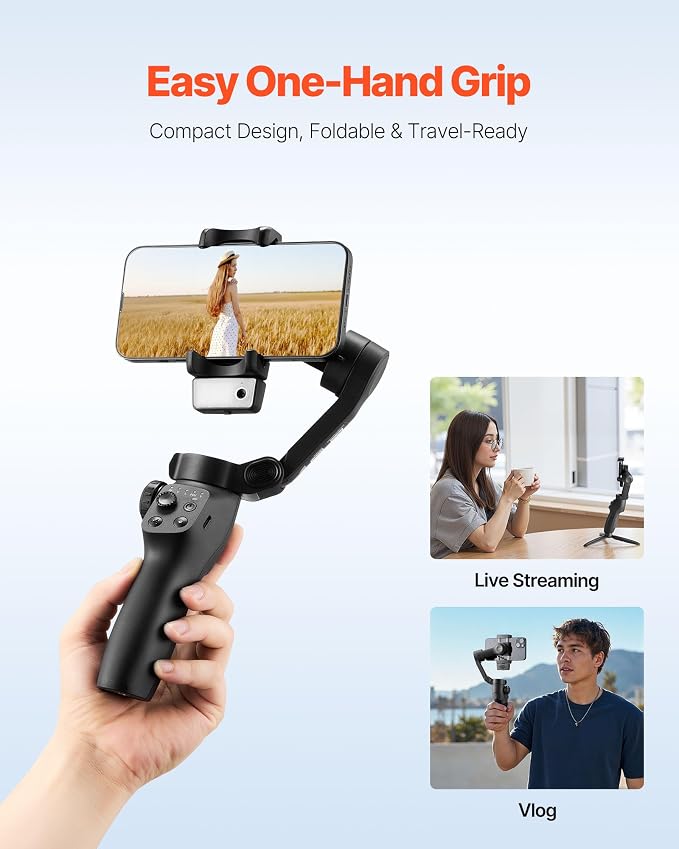 VEVOR Gimbal Stabilizer for Smartphone, 3-Axis Stabilization, AI-Powered Phone - Image 5