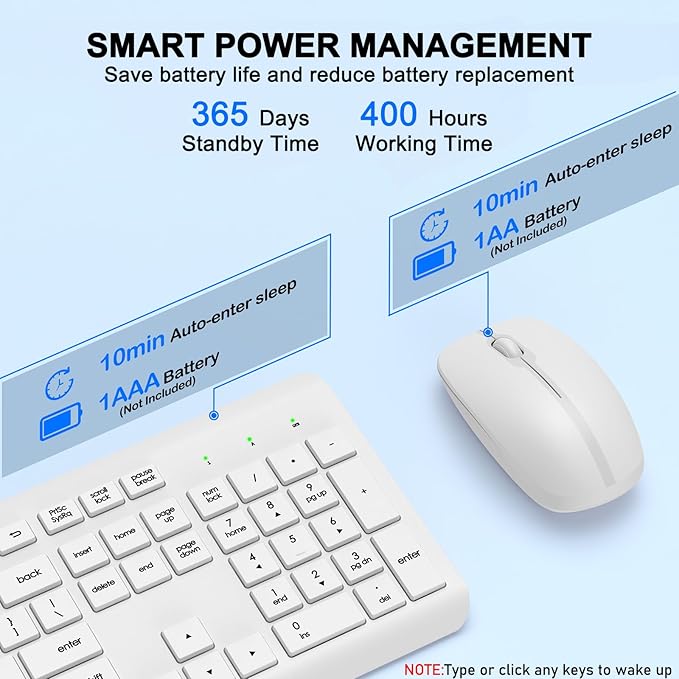 Wireless Keyboard and Mouse Combo, Full-Size Silent Ergonomic Keyboard and - Image 3