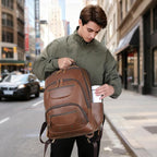 TIDING Brown Leather Travel Backpack - Image 9