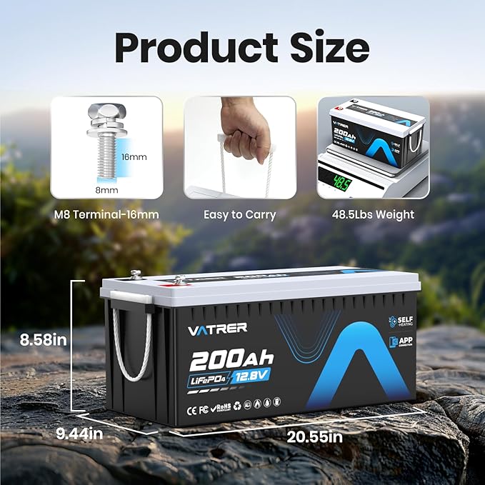 12V 200AH Bluetooth LiFePO4 Lithium Battery - Image 3