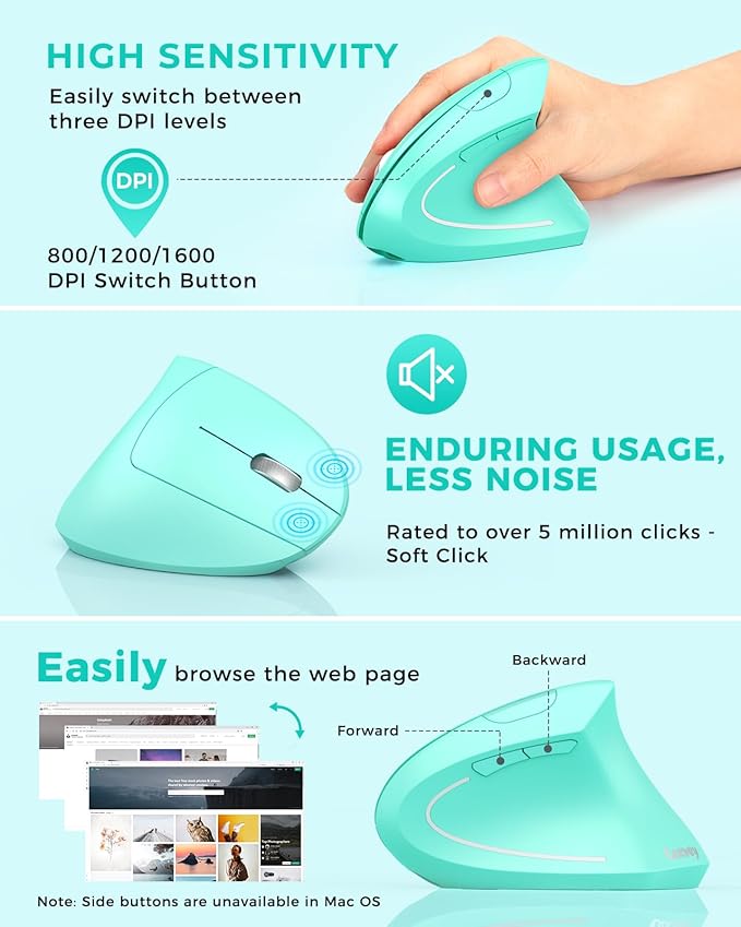 Lekvey Ergonomic Mouse, Vertical Wireless Mouse Rechargeable 2.4 GHz Optical - Image 5