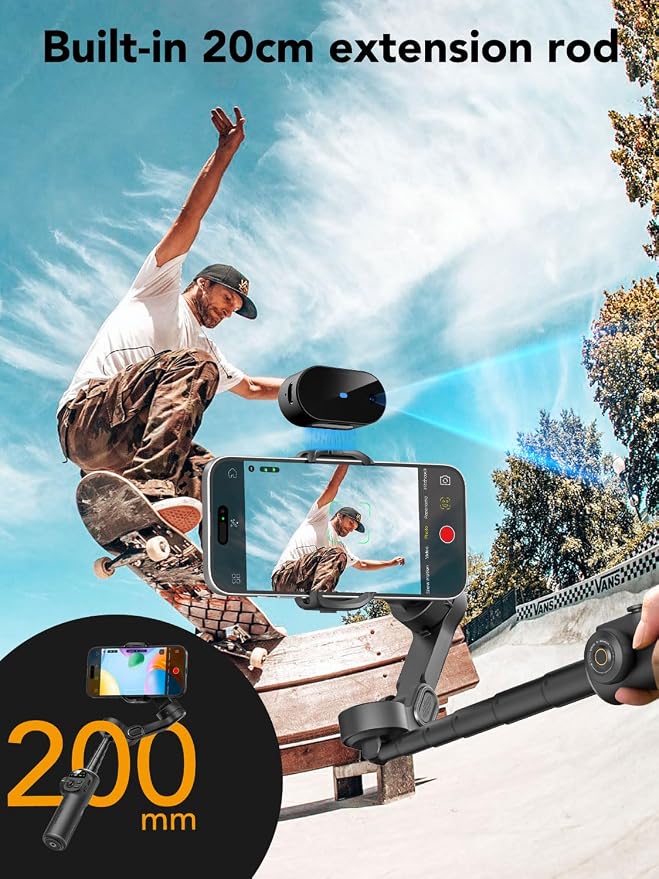 Gimbal Stabilizer for Smartphone, NO APP Tracking, 20CM Extension Rod, Face & - Image 3