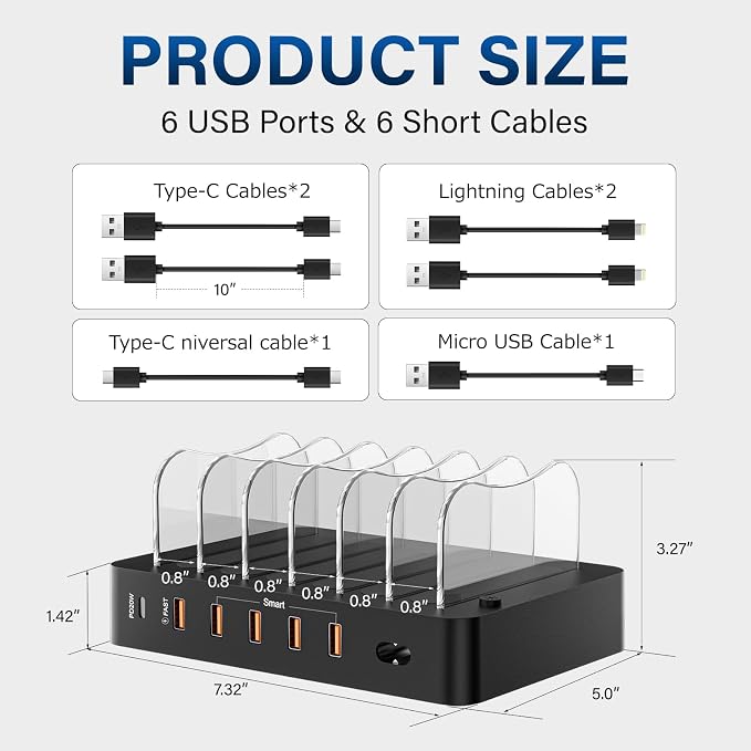 Charging Station for Multiple Devices: 68W 6 Port 20W Fast Phone Charger Dock - Image 3