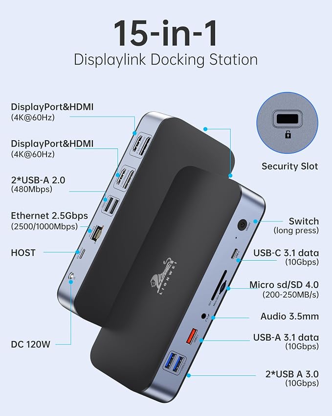 DisplayLink Docking Station, 15-in-1 DisplayLink Dock - Image 2