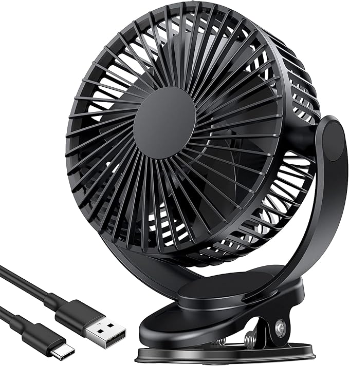 ATEngeus Rechargeable Clip-on USB Desk Fan, 3 Speeds, 5000mAh Battery, by ATEngeus