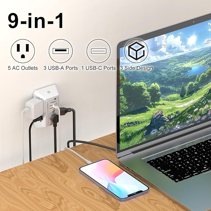 3-Sided Outlet Extender with Night Light - Image 3