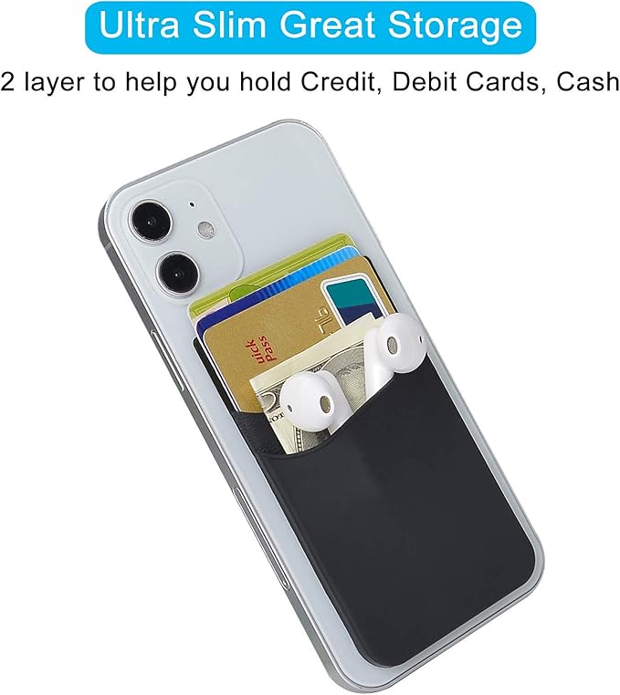 SS Card Holder for Phone Case, Phone Wallet Stick on Adhesive Silicone Cell - Image 3