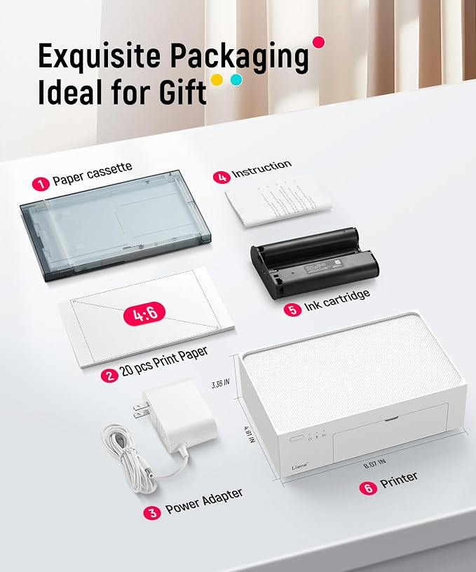 Liene 4x6'' Photo Printer, Wi-Fi Picture Printer, 20 Sheets, Full-Color Photo - Image 7