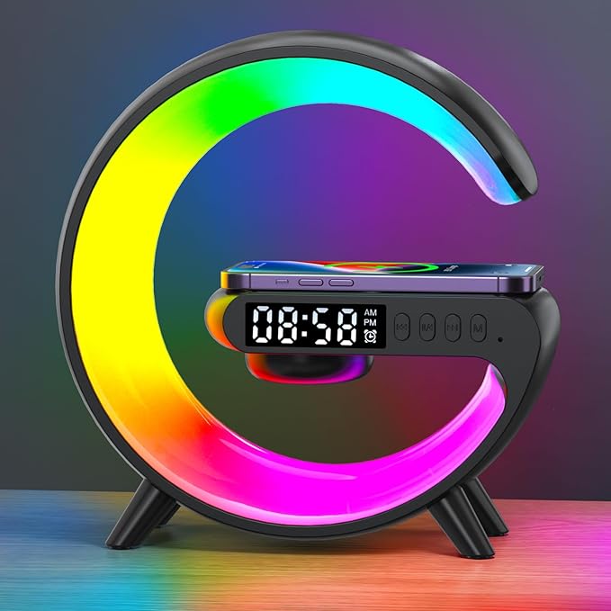 Mini LED Table Lamp with 4-in-1 Wireless Charger, Night Light, Sunrise Alarm by XCDIFA