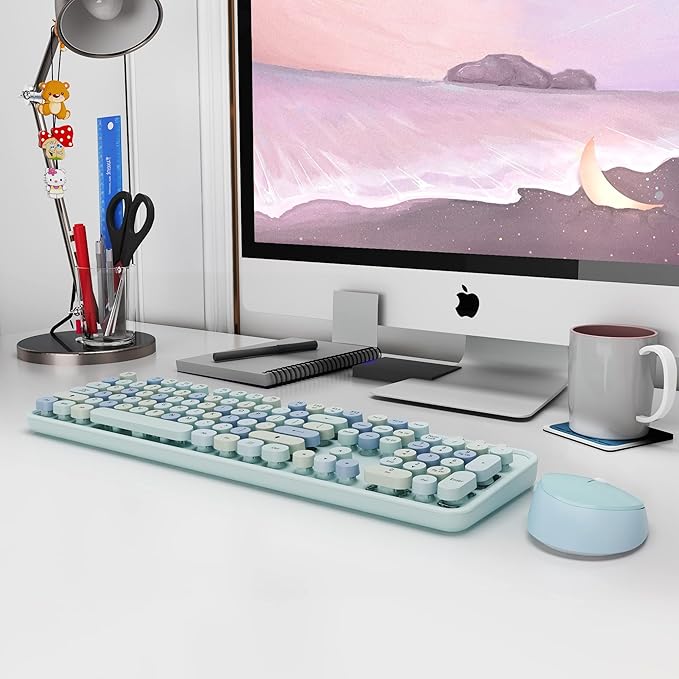 Wireless Keyboard and Mice Combo, Retro Round Keys Full-Sized Cute Keyboard - Image 8