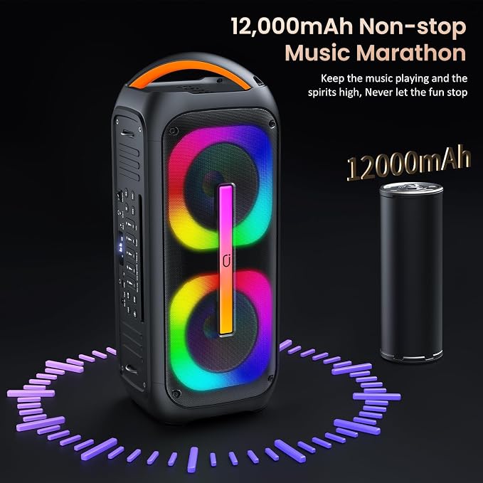JYX Bluetooth Speaker with 2 Dual 60W 6.5" Subwoofer, PA System with 2 Wireless - Image 4