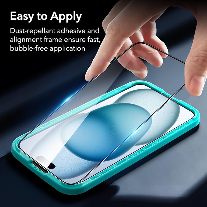ESR 3+1 Pack for iPhone 15 Screen Protector, Full Coverage Ultra-tough Tempered - Image 8