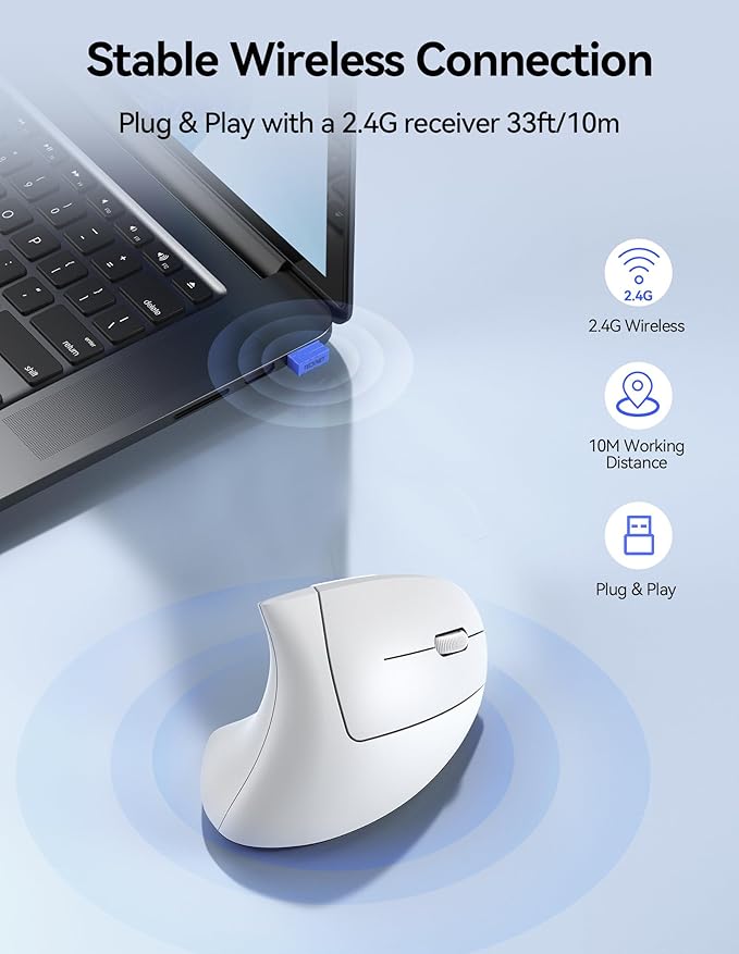 TECKNET Ergonomic Mouse Wireless, Rechargeable Mouse Wireless Silent - Image 4