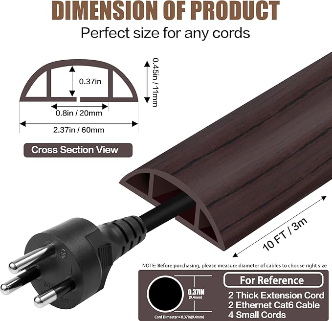 Floor Cord Cover Cavity 0.8"x0.37" Self Adhesive Cord Hider, 10FT Low Profile - Image 2