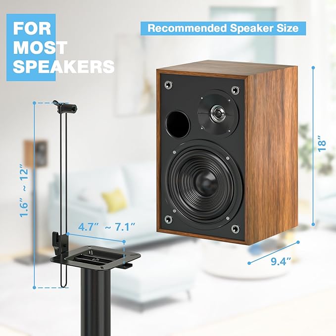 Rfiver Bookshelf Speaker Stands Pair, Height Adjustable Rear Speaker Stands - Image 3