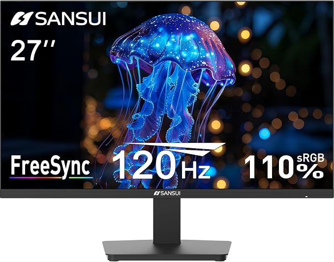 SANSUI 27 Inch Computer Monitor 120Hz, FHD 1080P Monitor, HDMI DP Ports FreeSync by SANSUI