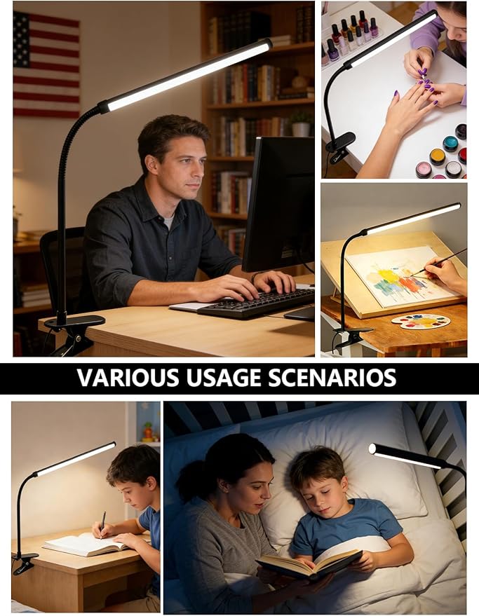2 Pack LED Clip On Reading Light, Desk Lamp - Image 8