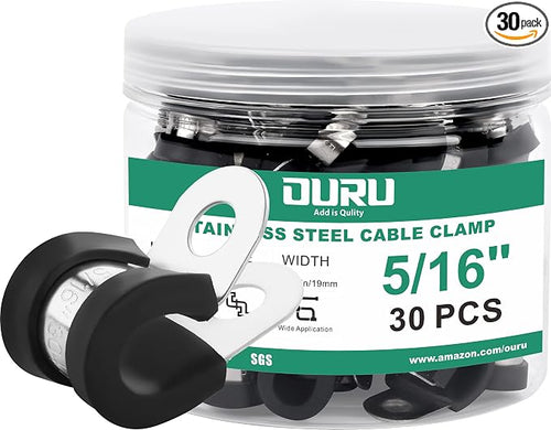 30pcs 5/16 Inch Stainless Steel Cable Clamps, Rubber Coated Cushioned Insulated by OURU