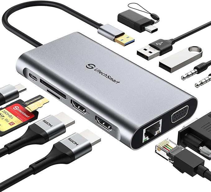 UtechSmart USB Docking Station, 11 IN 1 USB C Dock Triple Display, USB 3.0 by UtechSmart