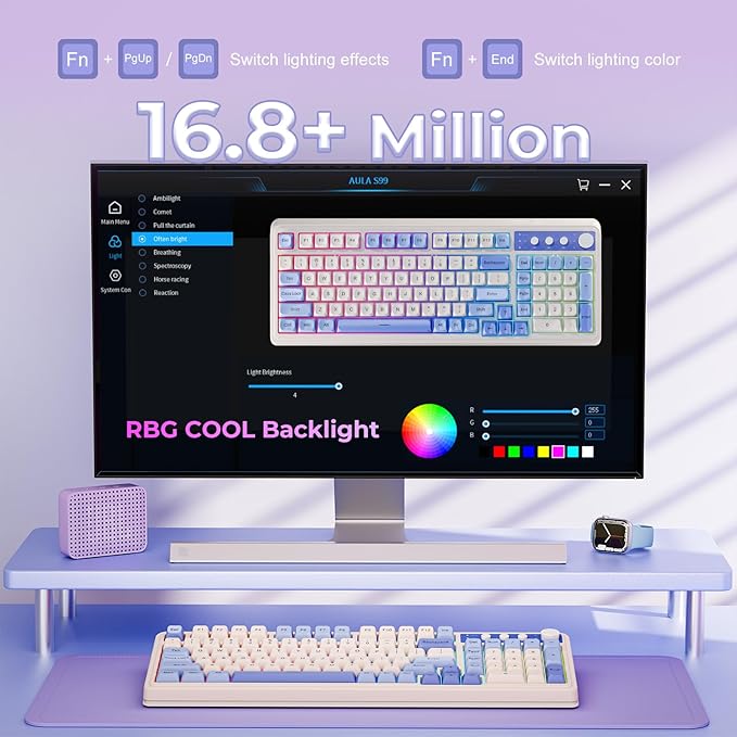 AULA S99 Wireless Keyboard, Tri-Mode Bluetooth/2.4GHz/USB-C Cute Creamy Gaming - Image 6