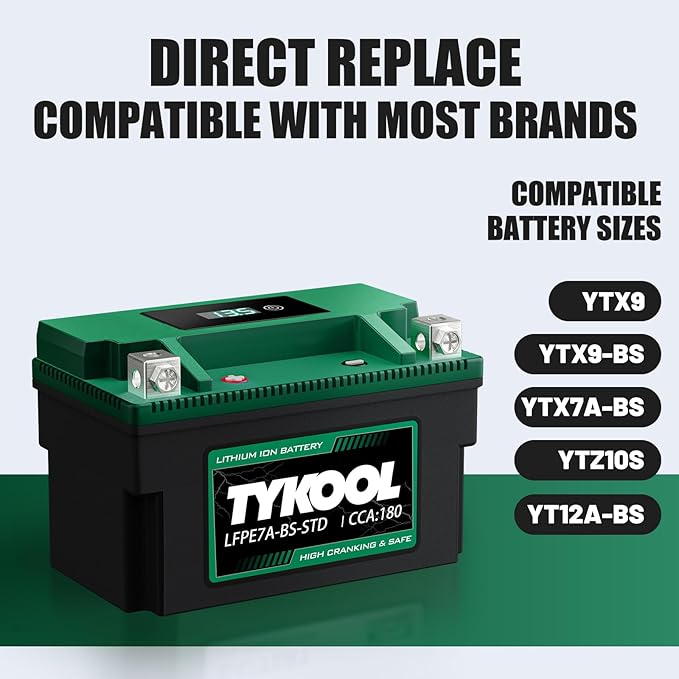 YTX7A-BS-STD 12.8V 3AH 180CCA LiFePO4 Lithium Motorcycle Battery fit - Image 4