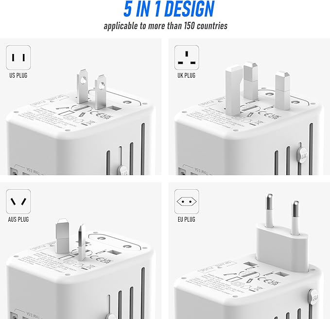 Universal International Power Travel Plug Adapter, 5 in 1 European Travel Plug - Image 3