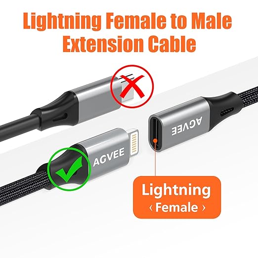 AGVEE 2 Pack 1ft Lightning Extension Cable, Braided Female to Male Extender - Image 2