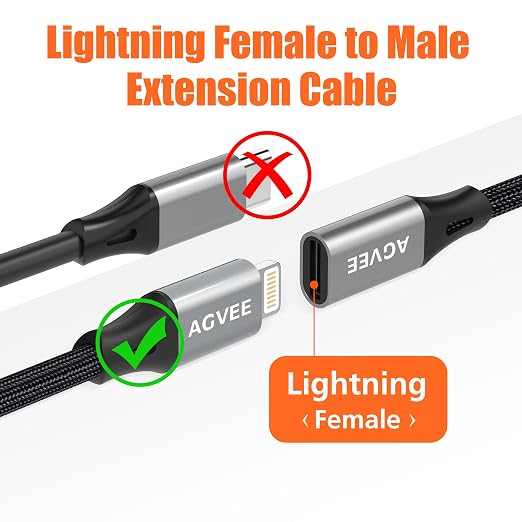 AGVEE 4 inch Lightning Extension Cable, Braided Female to Male Extender Full - Image 2