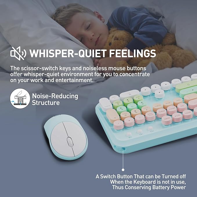 Wireless Keyboard and Mouse Set, 105 Round Keys Full-Size Cute Colorful - Image 2