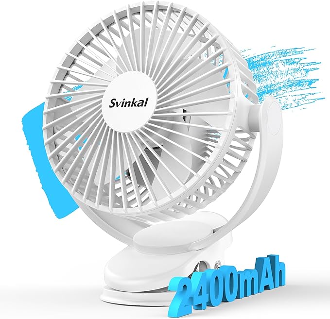 usb Personal Clip on Fan 2400mAh Battery Operated 6in, Type C, 3 Speed by FocusedUSBsmallappliances