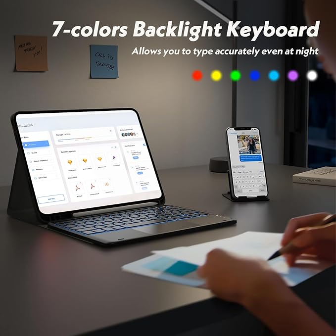 Keyboard Case for iPad Pro 12.9 Inch 2017/2015, 7 Color Backlit, Detachable - Image 5