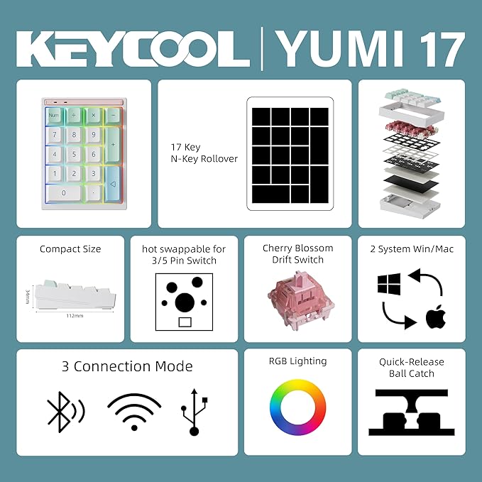 BOYI Y17 Aluminum Mechanical Numpad, Wireless RGB Numeric Keypad, Quick Release - Image 2