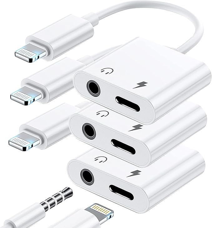3 Pack Lightning to 3.5mm Headphone Jack Adapter, 2 in 1 Dongle Adapter Aux by LIEZHUA