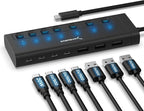 SABRENT 7-Port USB-C Hub with Power Switches, 5Gbps USB 3.2, 48W Powered Hub by SABRENT