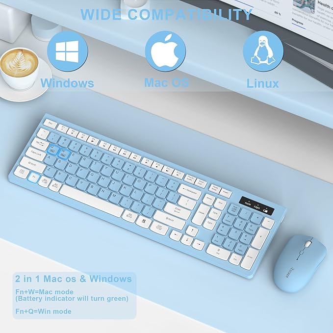 Wireless Keyboard and Mouse Combo, Full-Sized Wireless Keyboard and Adjustable - Image 7