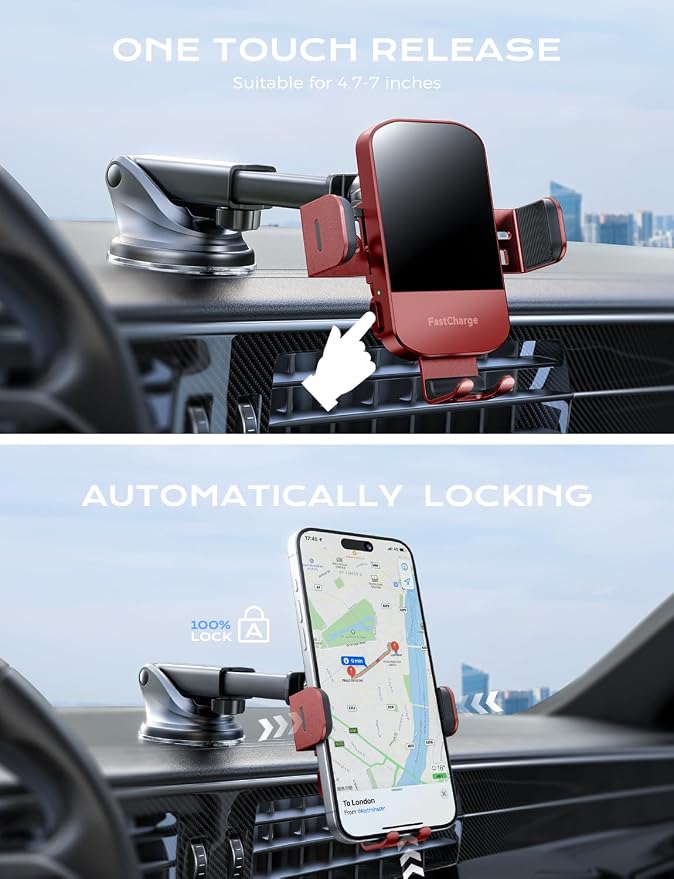 CHGeek Wireless Car Charger, 15W Fast Charging Auto Clamping Car Charger Phone - Image 4