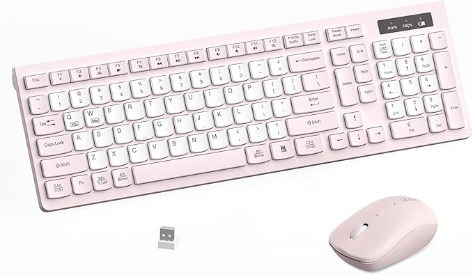 Wireless Keyboard and Mouse Combo, Full-Sized Quiet Wireless Keyboard and by RECCAZR