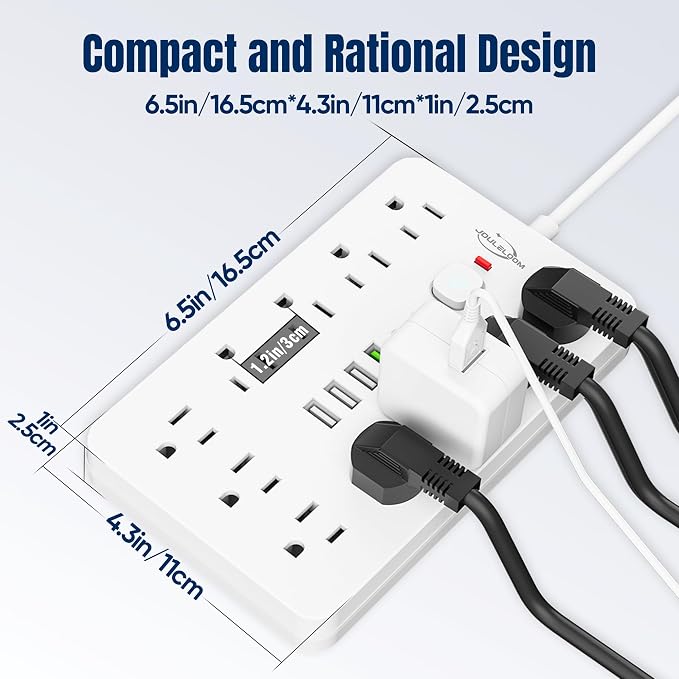 2 Pack 5 FT Flat Plug Surge Protector Power Strip, 11 Multiple AC Outlets - Image 6